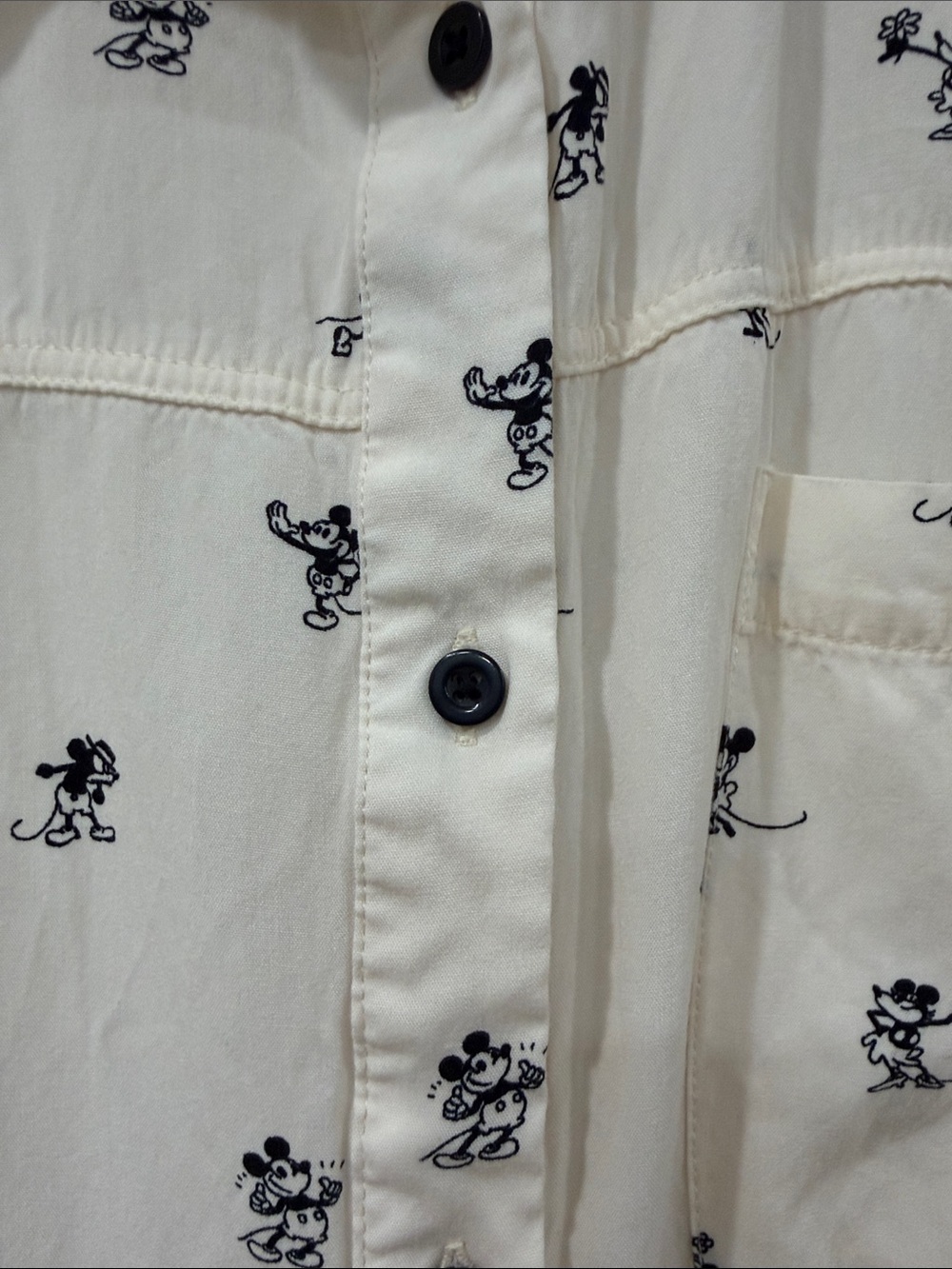 NWOT Disney Cream Button-Up Shirt with Black Mickey Motif Steamboat Willy - Picture 4 of 6